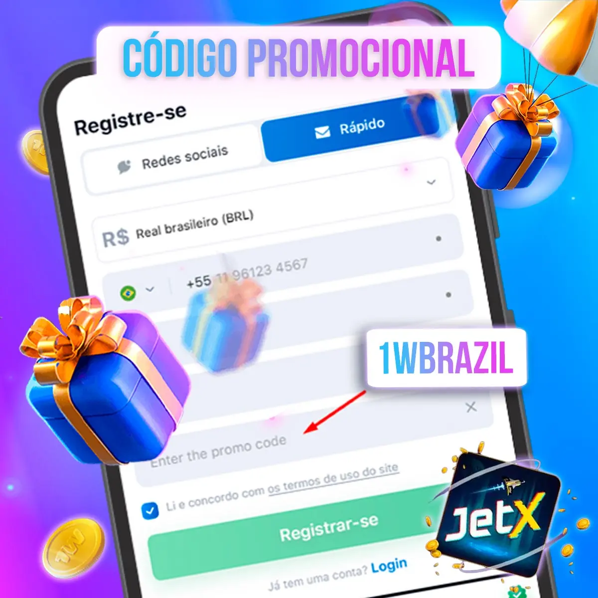 Código promocional para ativação do bônus 1win