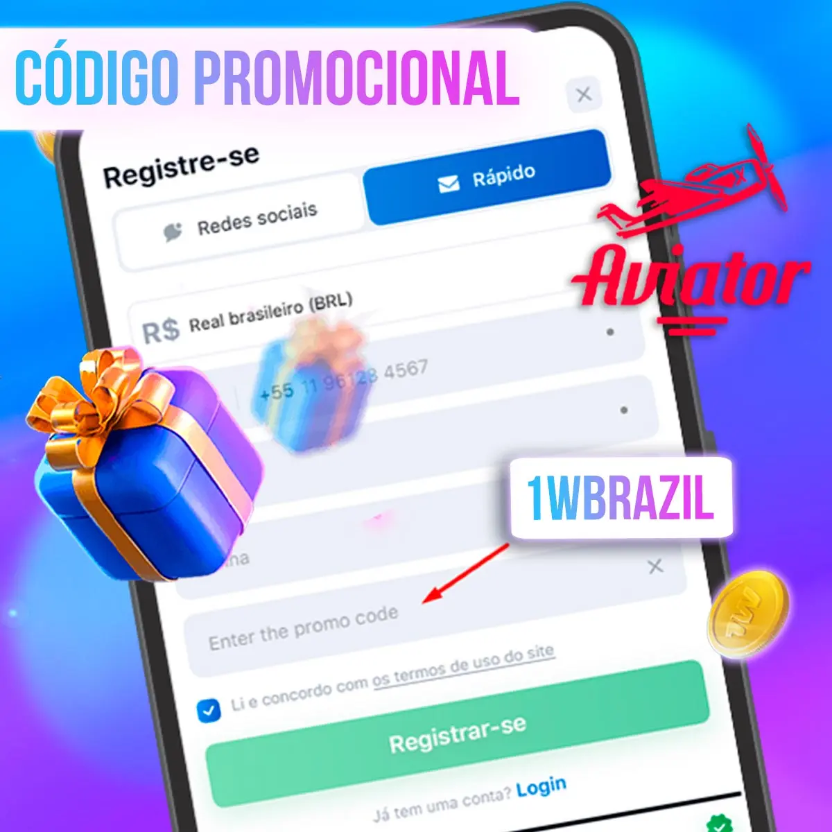 Código promocional para ativação do bônus 1win