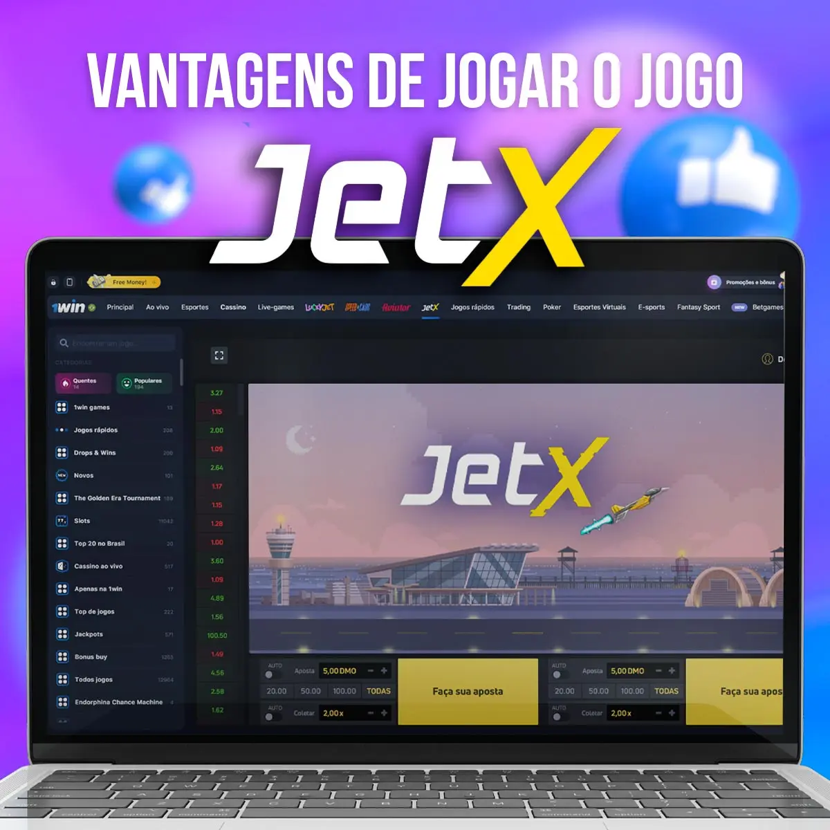 Vantagens de jogar o jogo JetX 1win