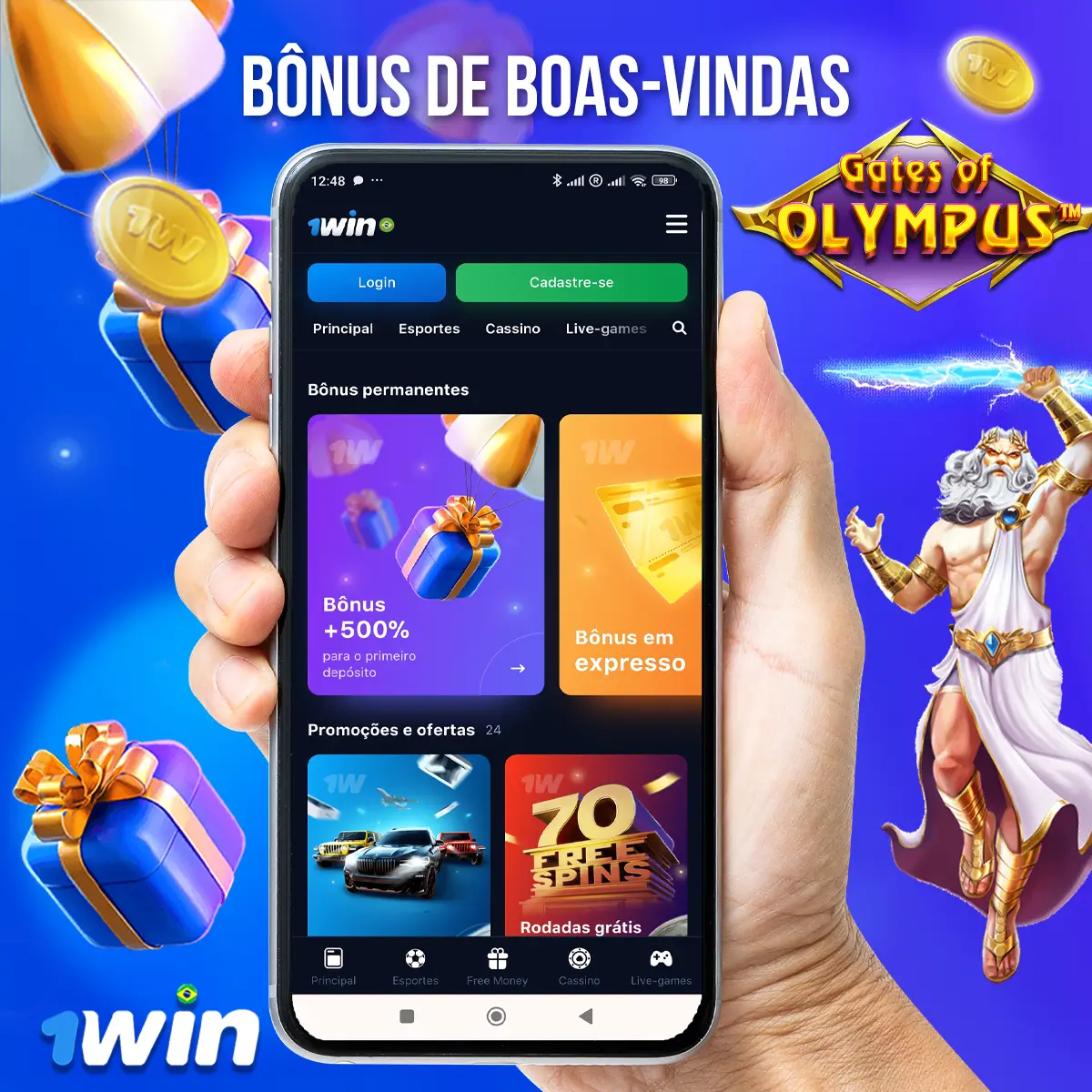 A principal oferta da casa é o bônus de boas-vindas de até 500% no cassino.